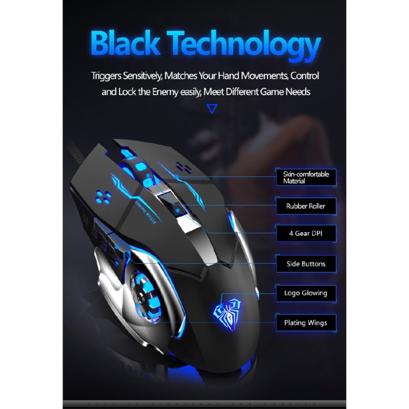 AULA MOUNTAIN SZO WIRED MECHANICAL GAMING MOUSE 2400 DPI (BLACK) - Image 6